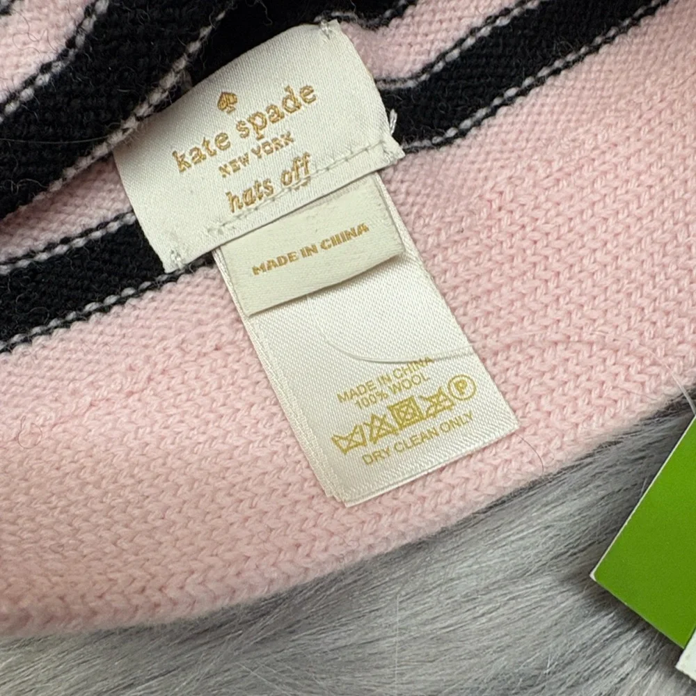 KATE SPADE - Pink and Black Bow Beanie & Scarf Set + Gift Bag